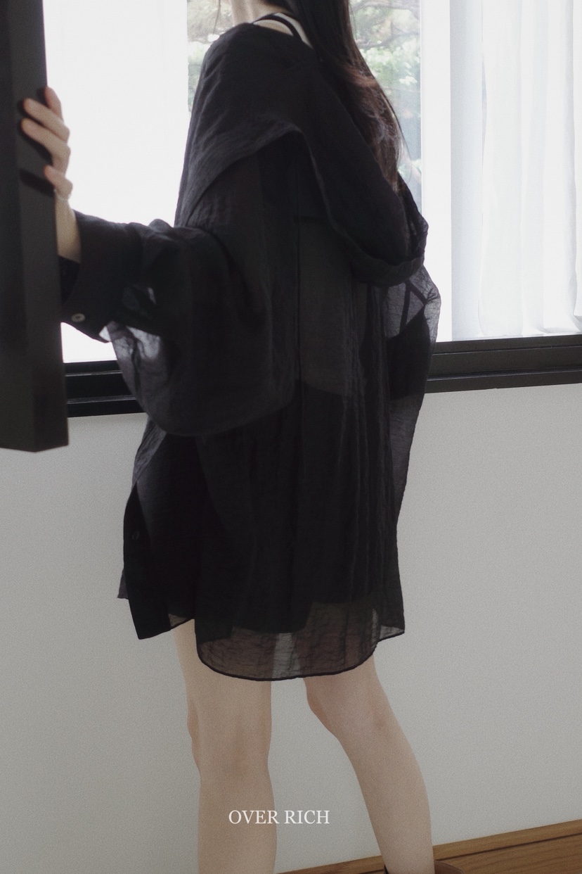 OVER RICH韓國直郵㊣女裝新款職業25春夏真品夾克兜帽透明OVER RICH夾克