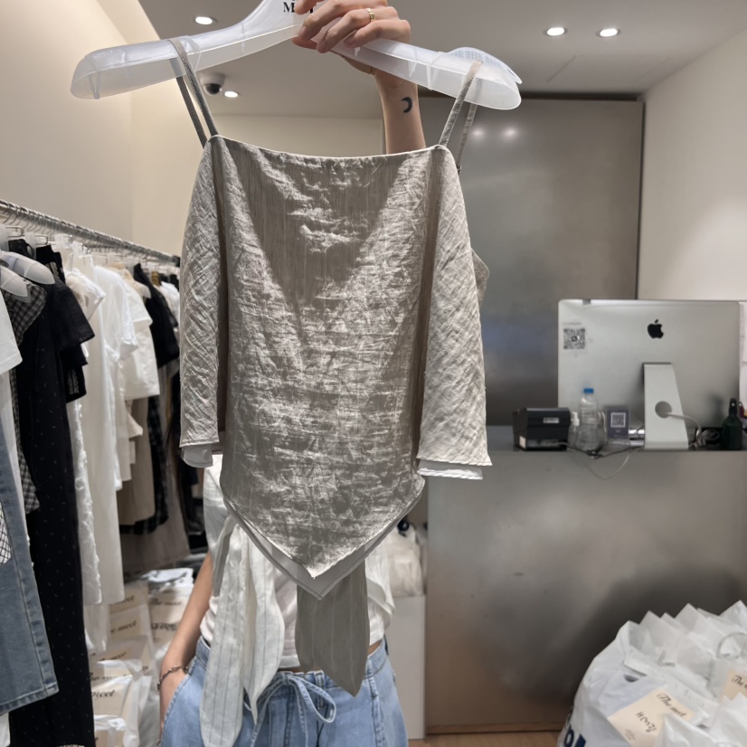 MEET ME東大門㊣直郵女裝新品職業時尚真品推薦吊帶背心亞麻MEET ME吊帶/背心