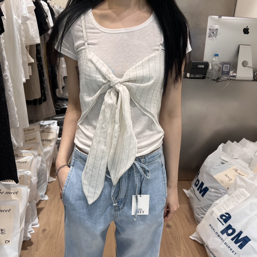 MEET ME東大門㊣直郵女裝新品職業時尚真品推薦吊帶背心亞麻MEET ME吊帶/背心