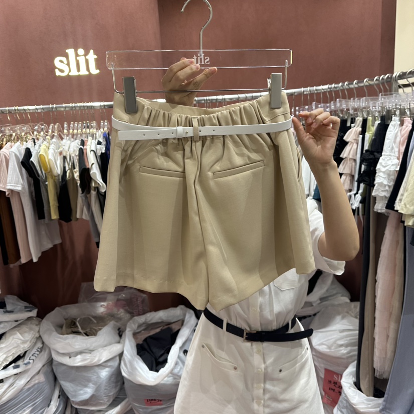 SLIT韓國代購㊣女裝新品時尚熱賣職業25春夏短褲含腰帶緊身褲SLIT短褲