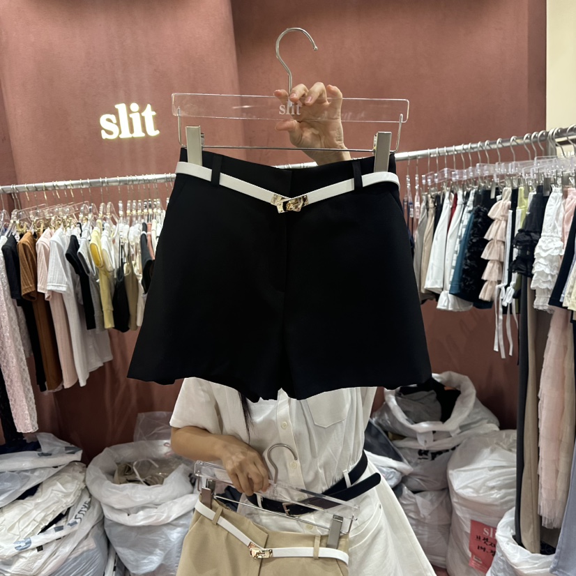 SLIT韓國代購㊣女裝新品時尚熱賣職業25春夏短褲含腰帶緊身褲SLIT短褲圖色2