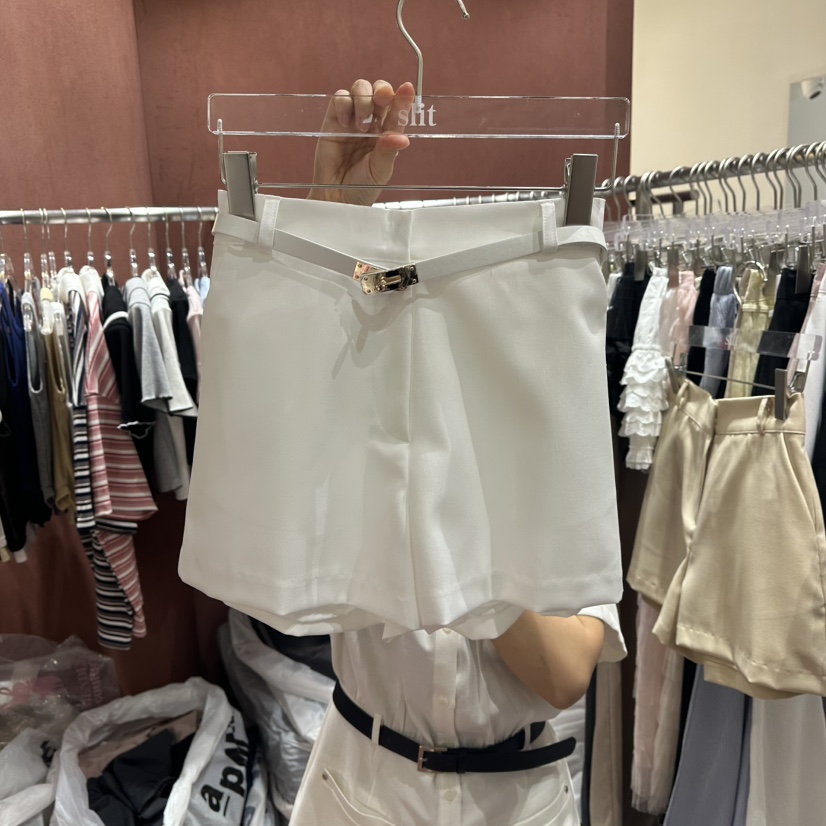 SLIT韓國代購㊣女裝新品時尚熱賣職業25春夏短褲含腰帶緊身褲SLIT短褲圖色3