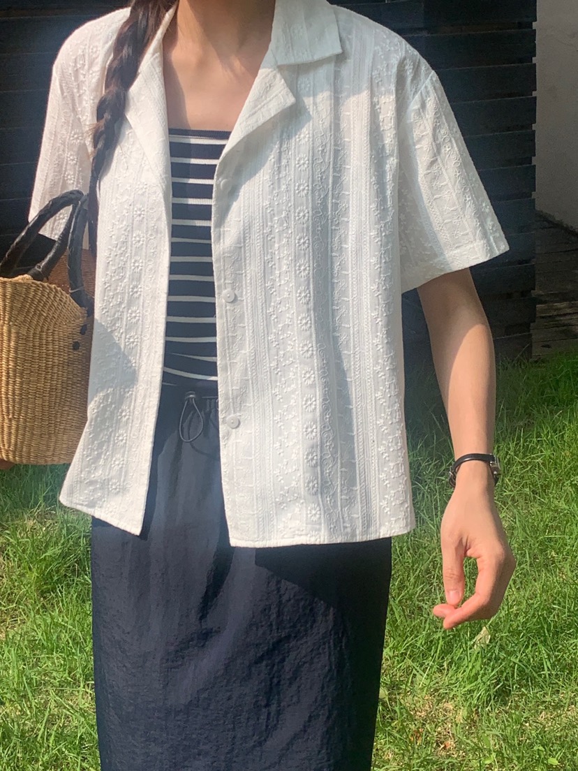 WOOD韓國代購㊣女裝新品推薦休閑時尚熱賣25春夏襯衫蕾絲衫WOOD襯衫/蕾絲衫