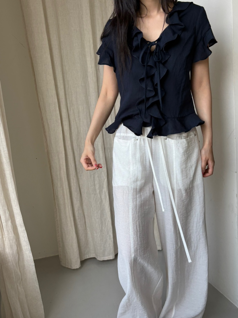 Verbena韓國直郵㊣女裝新款時尚25春夏職業休閑真品休閑褲亞麻Verbena休閑褲