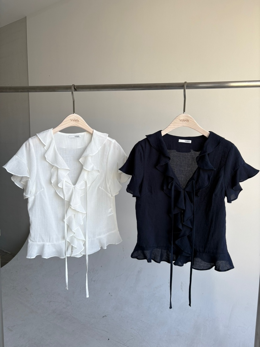 Verbena韓國直郵㊣女士新品人氣25春夏推薦真品襯衫蕾絲衫亞麻Verbena襯衫/蕾絲衫
