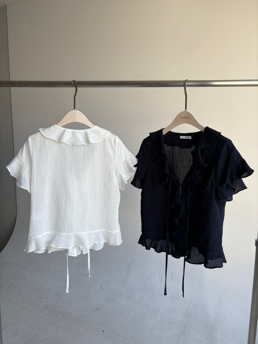 Verbena韓國直郵㊣女士新品人氣25春夏推薦真品襯衫蕾絲衫亞麻Verbena襯衫/蕾絲衫