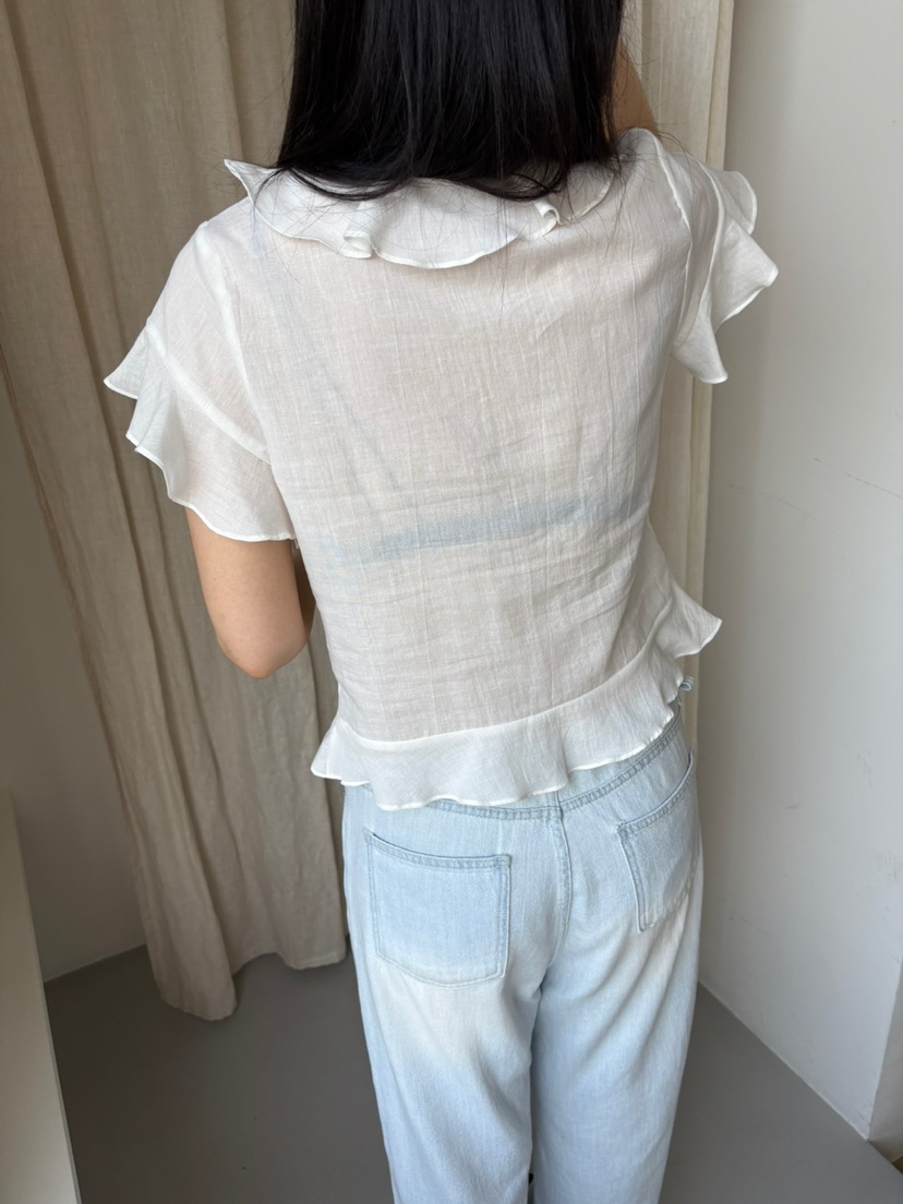 Verbena韓國直郵㊣女士新品人氣25春夏推薦真品襯衫蕾絲衫亞麻Verbena襯衫/蕾絲衫