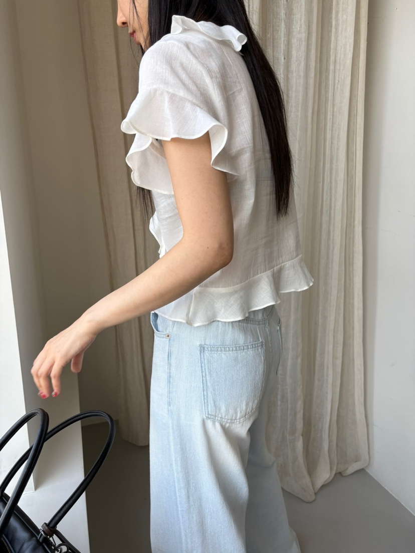 Verbena韓國直郵㊣女士新品人氣25春夏推薦真品襯衫蕾絲衫亞麻Verbena襯衫/蕾絲衫