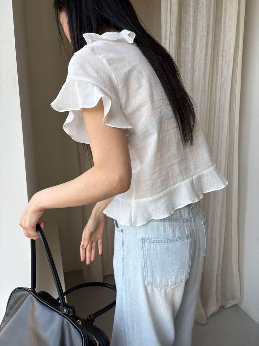 Verbena韓國直郵㊣女士新品人氣25春夏推薦真品襯衫蕾絲衫亞麻Verbena襯衫/蕾絲衫