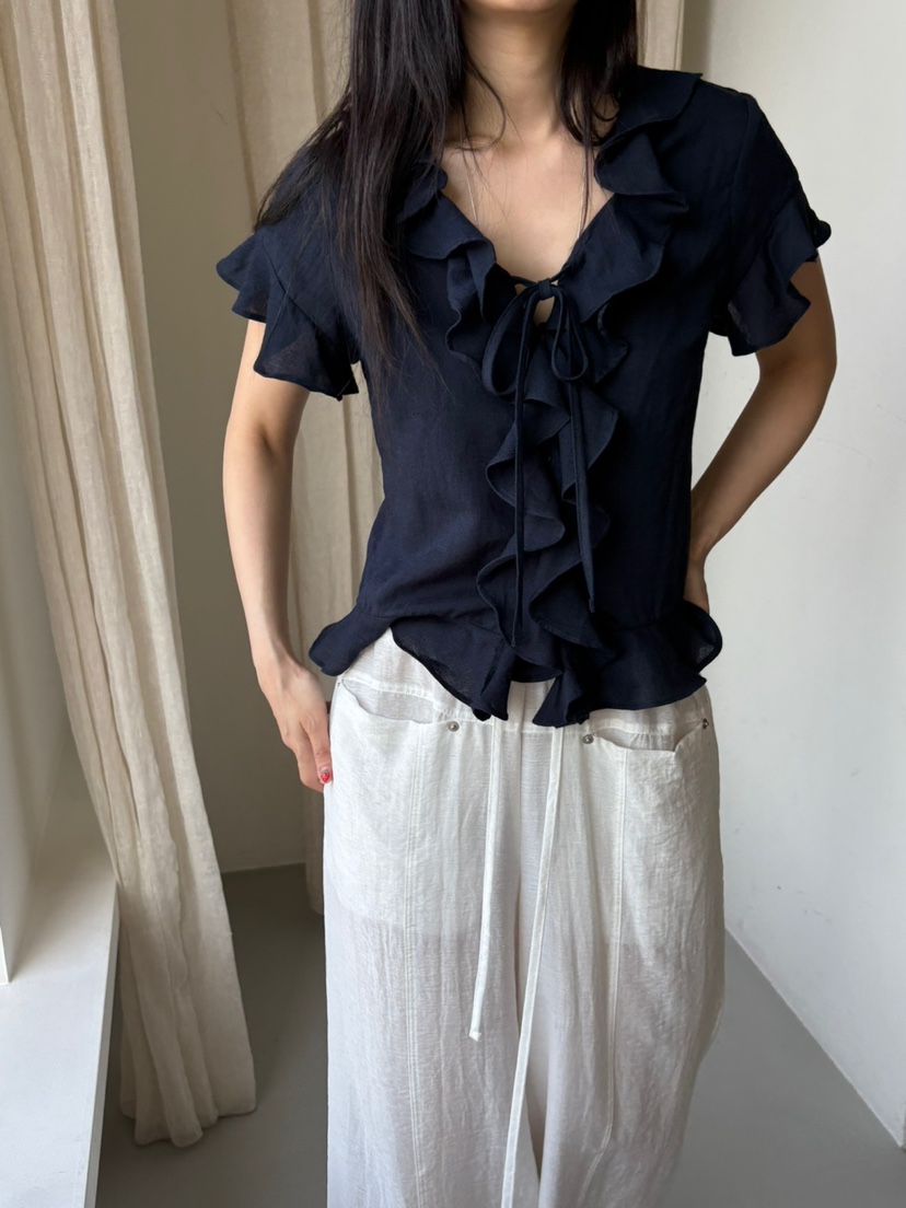Verbena韓國直郵㊣女士新品人氣25春夏推薦真品襯衫蕾絲衫亞麻Verbena襯衫/蕾絲衫