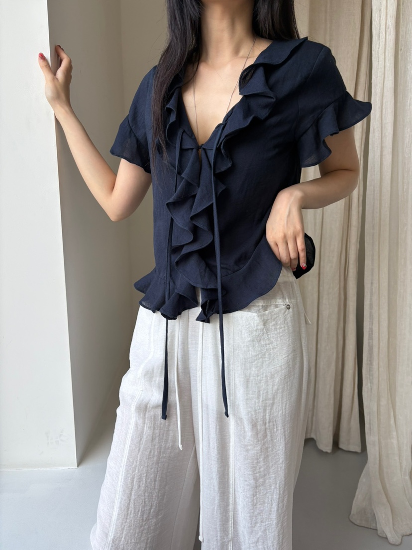 Verbena韓國直郵㊣女士新品人氣25春夏推薦真品襯衫蕾絲衫亞麻Verbena襯衫/蕾絲衫