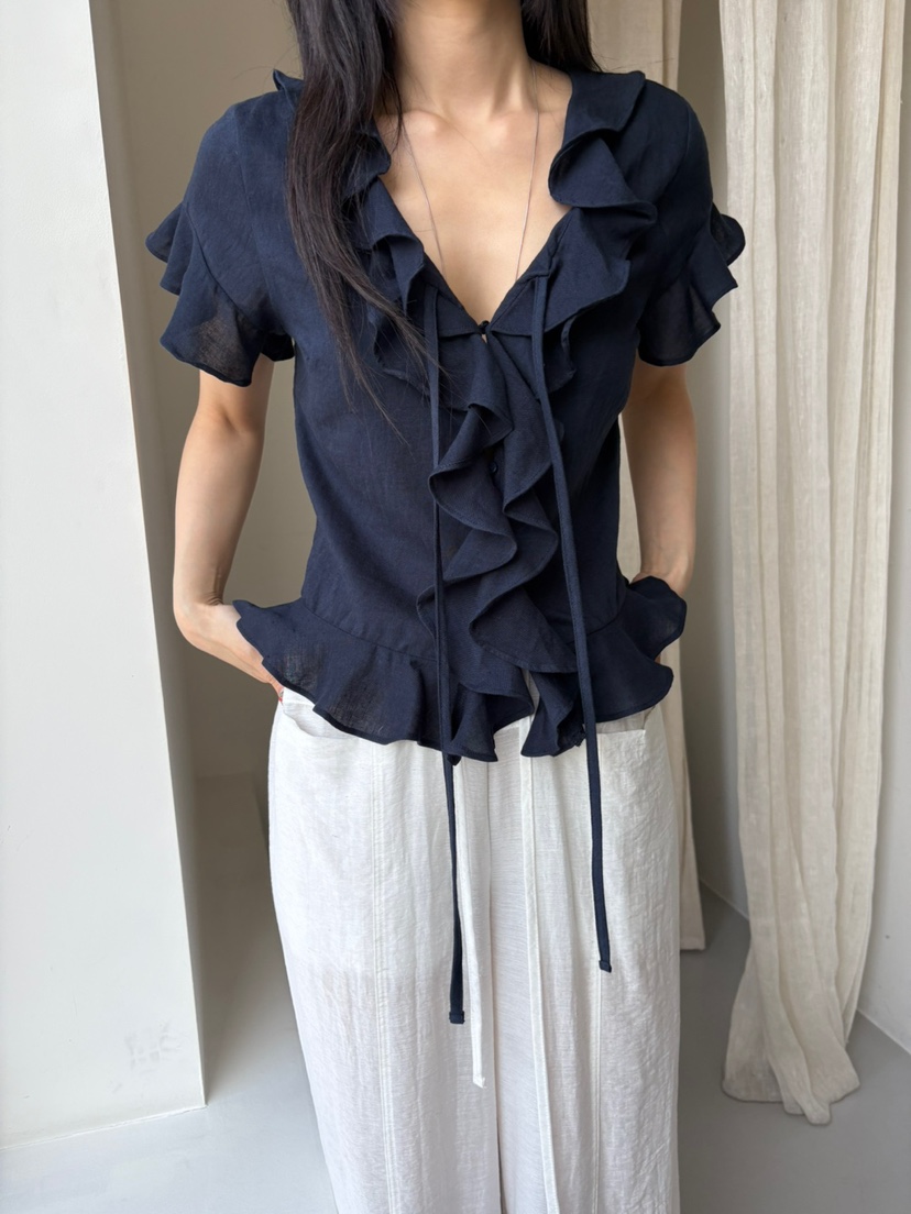 Verbena韓國直郵㊣女士新品人氣25春夏推薦真品襯衫蕾絲衫亞麻Verbena襯衫/蕾絲衫