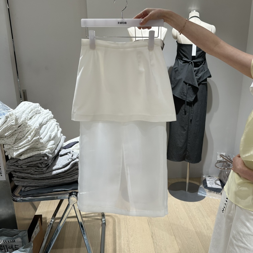 FAVOR-P韓國直郵㊣女士新品25春夏時尚推薦休閑長裙假兩件FAVOR長裙圖色1