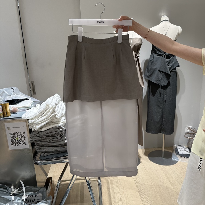 FAVOR-P韓國直郵㊣女士新品25春夏時尚推薦休閑長裙假兩件FAVOR長裙圖色2