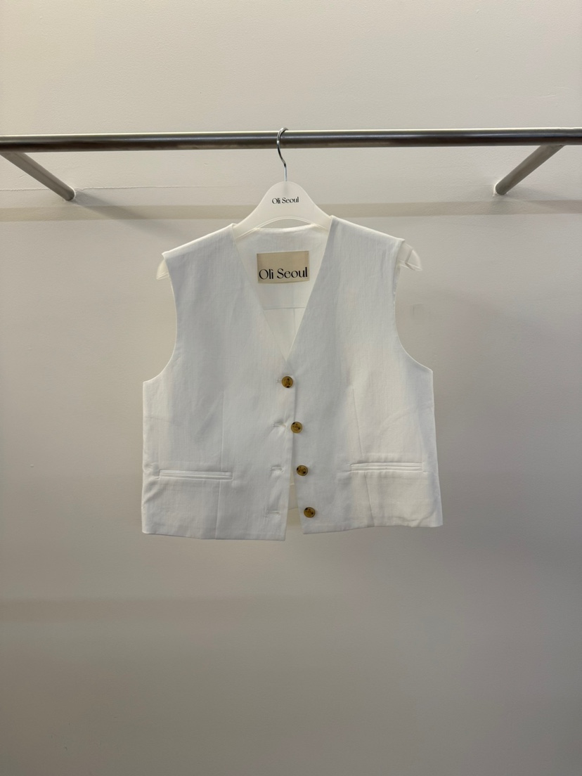 OLI SEOUL東大門㊣代購女裝新品熱賣休閑職業馬甲復古亞麻OLI SEOUL馬甲