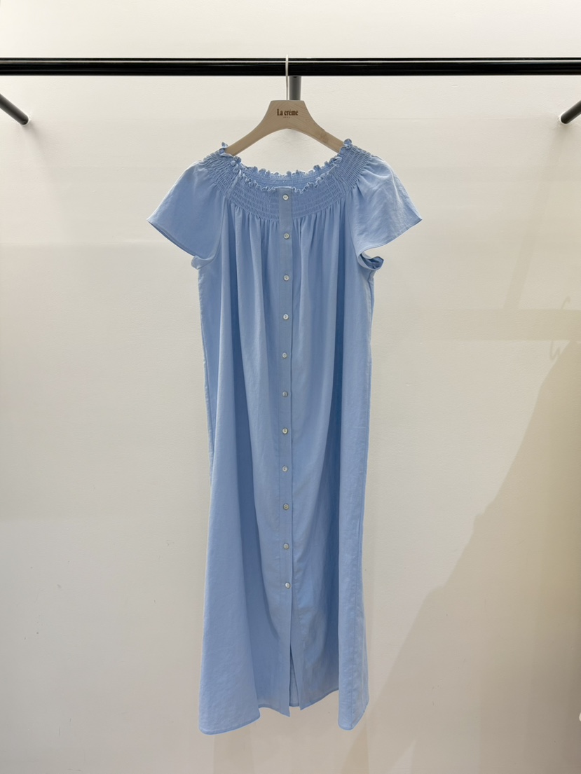 LA CREME東大門㊣代購女裝新品25春夏時尚真品連衣裙露肩亞麻LA CREME連衣裙圖色2
