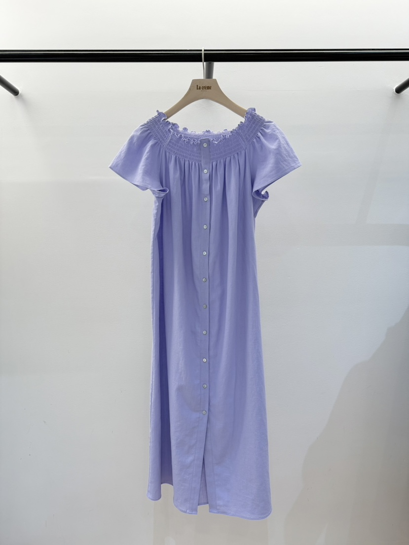 LA CREME東大門㊣代購女裝新品25春夏時尚真品連衣裙露肩亞麻LA CREME連衣裙圖色3