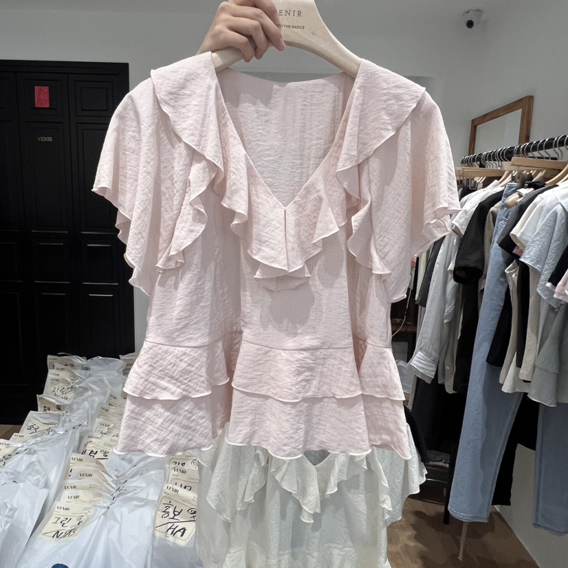 VENIR-a東大門㊣代購女裝新品時尚休閑人氣25春夏襯衫蕾絲衫VENIR-a襯衫/蕾絲衫圖色1