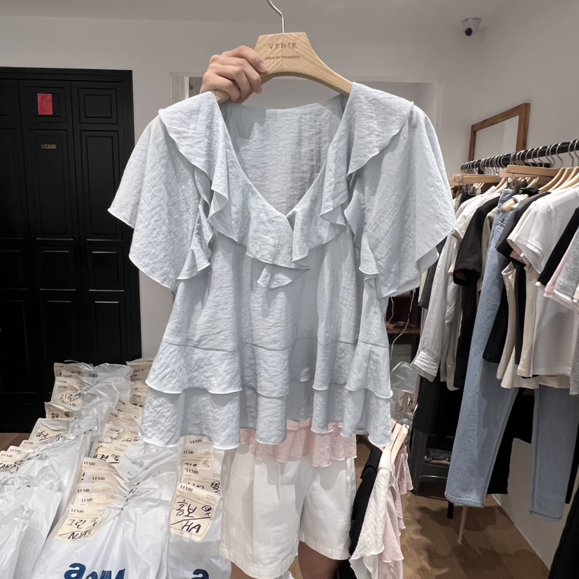 VENIR-a東大門㊣代購女裝新品時尚休閑人氣25春夏襯衫蕾絲衫VENIR-a襯衫/蕾絲衫圖色4