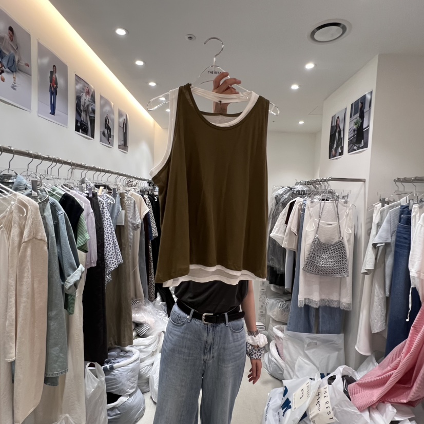 THE REST韓國代購㊣女士新款推薦熱賣人氣職業吊帶背心假兩件THE REST/UNNOEUD吊帶/背心圖色2