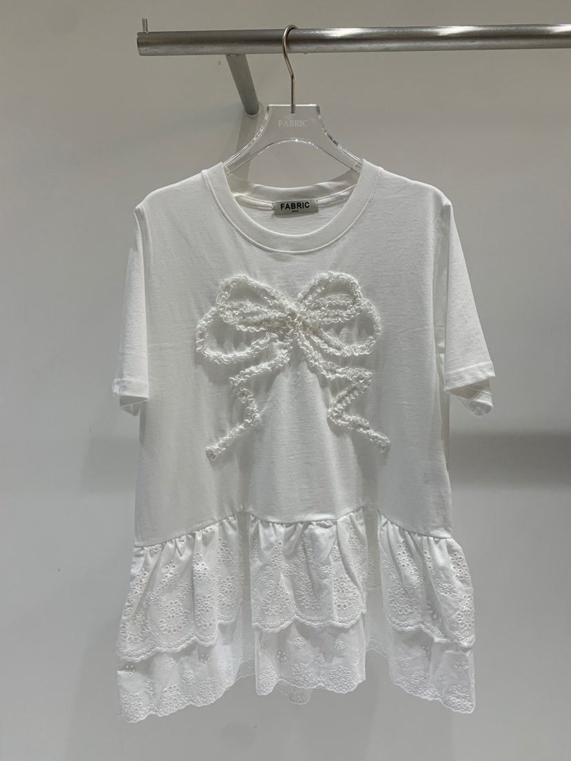 FABRIC韓國代購㊣女裝新款時尚休閑推薦人氣25春夏T恤刺繡蕾絲FABRICT恤