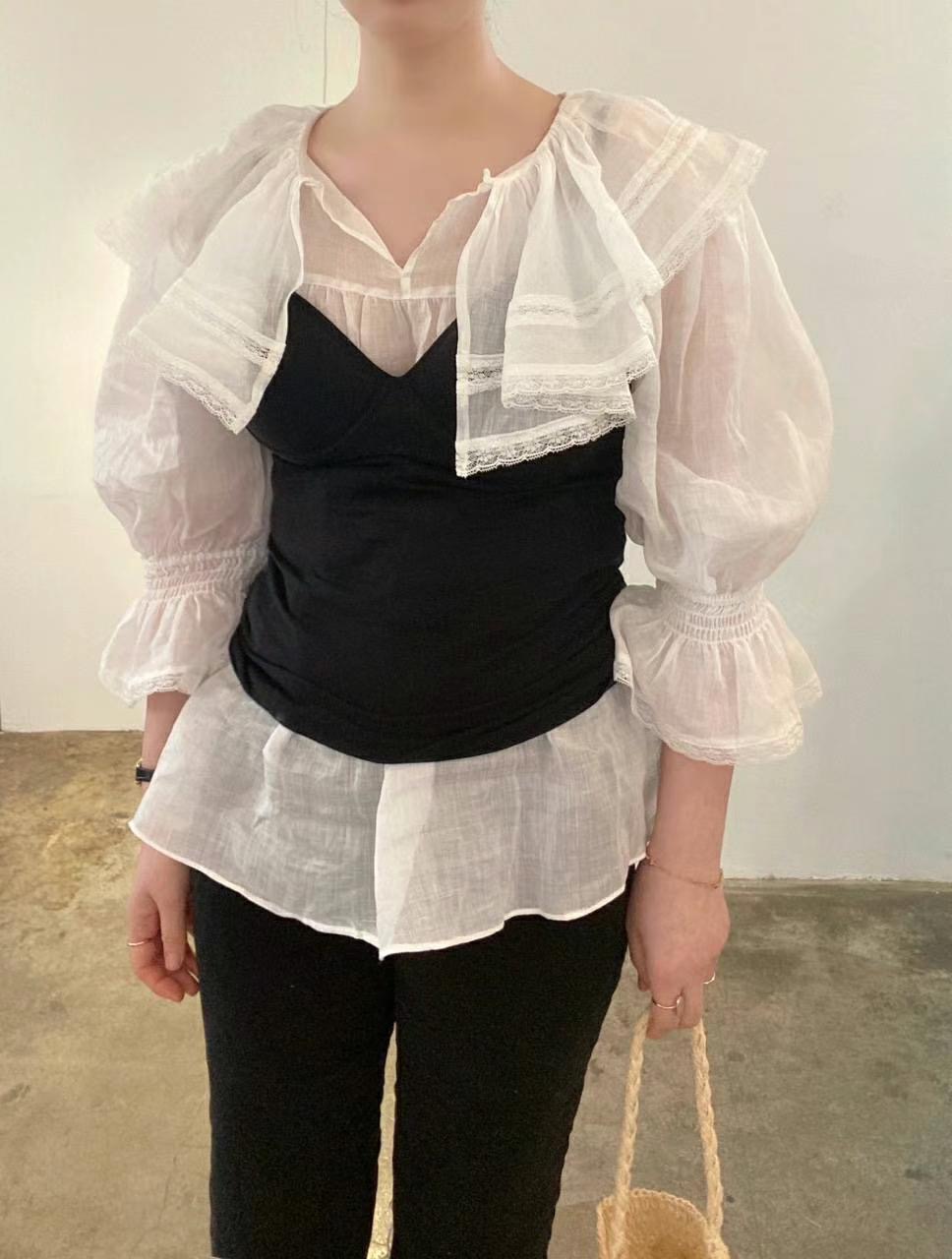 WHITE東大門㊣實拍女裝新品真品25春夏熱賣時尚職業襯衫蕾絲衫WHITE襯衫/蕾絲衫