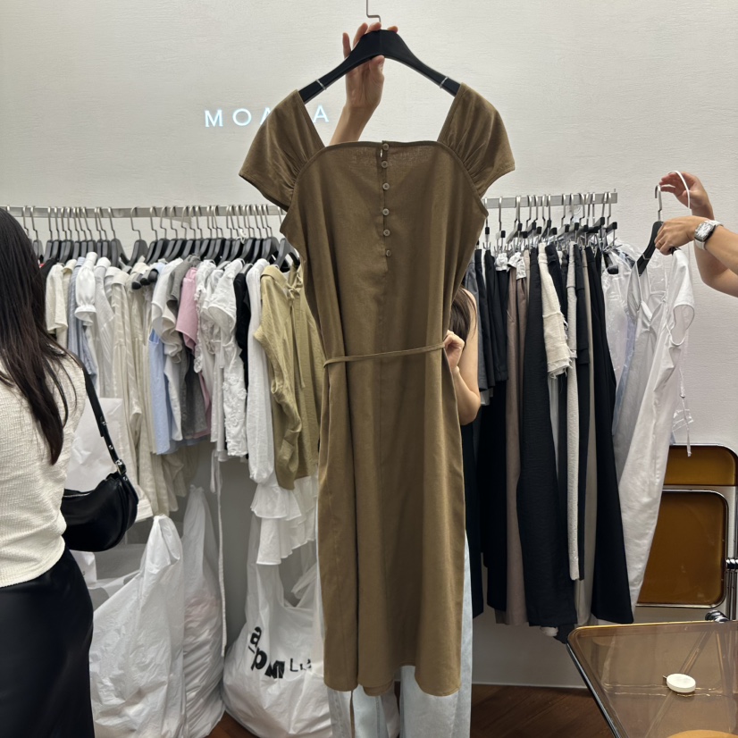 MOANA韓國代購㊣女裝新款熱賣時尚推薦真品休閑連衣裙含腰繩MOANA連衣裙