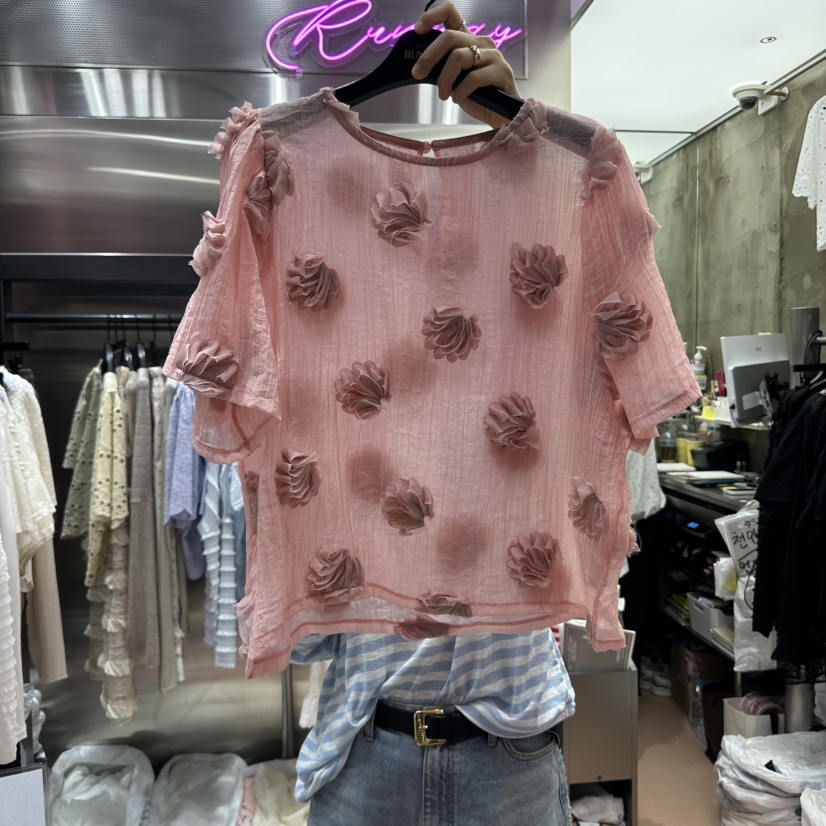 RUNWAY-런웨이東大門㊣實拍女士新款25春夏休閑襯衫蕾絲衫RUNWAY襯衫/蕾絲衫圖色3