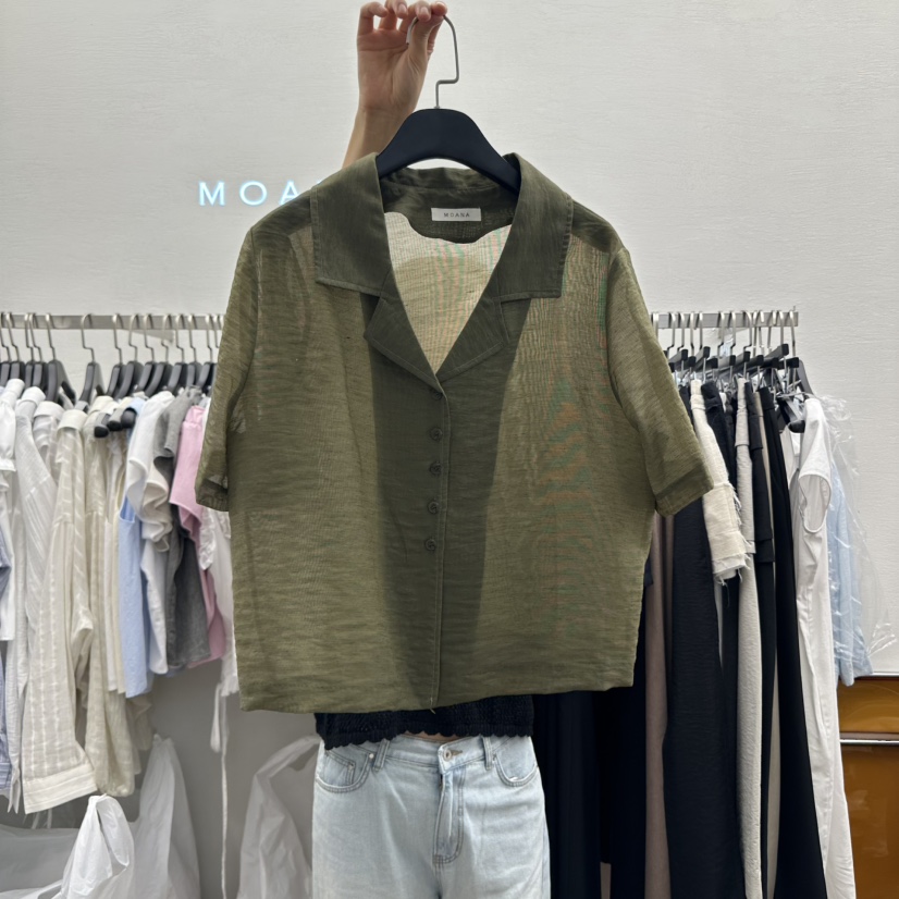 MOANA韓國直郵㊣女裝新款推薦25春夏熱賣人氣襯衫蕾絲衫亞麻MOANA襯衫/蕾絲衫圖色2