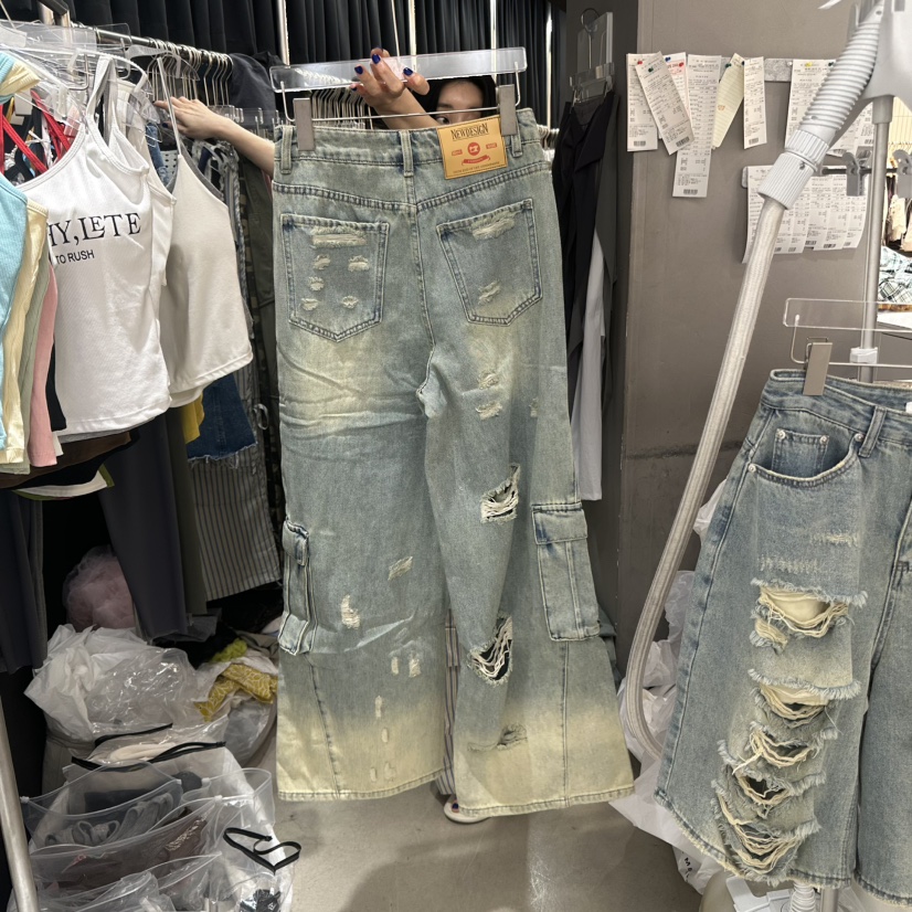 MOMAZU東大門㊣代購女裝新品休閑人氣時尚熱賣牛仔褲口袋工裝MOMAZU牛仔褲
