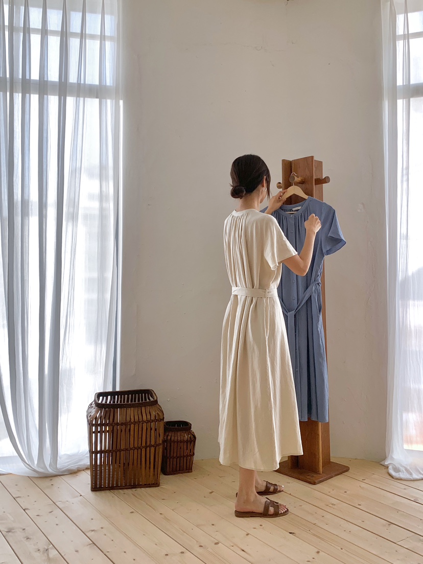 A P-STUDIO韓國代購㊣女裝新品25春夏職業推薦連衣裙含腰帶A P-STUDIO連衣裙