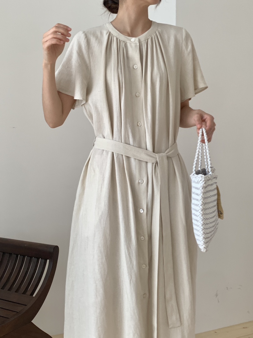 A P-STUDIO韓國代購㊣女裝新品25春夏職業推薦連衣裙含腰帶A P-STUDIO連衣裙