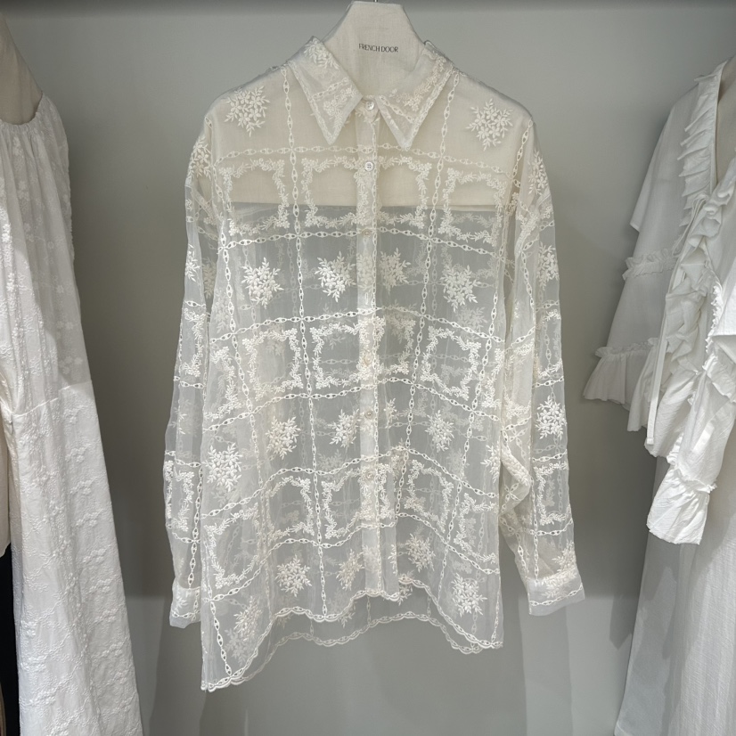 FRENCH DOOR韓國直郵㊣女裝新品真品25春夏襯衫蕾絲衫蕾絲FRENCH DOOR襯衫/蕾絲衫