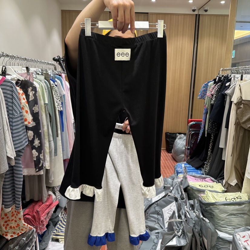 E/E/E韓國直郵㊣女裝新品休閑真品打底褲鯊魚褲荷葉邊緊身褲E/E/E打底褲/鯊魚褲