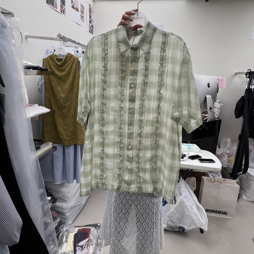 SOLD OUT韓國代購㊣女裝新款真品熱賣職業推薦襯衫蕾絲衫格紋SOLD OUT襯衫/蕾絲衫