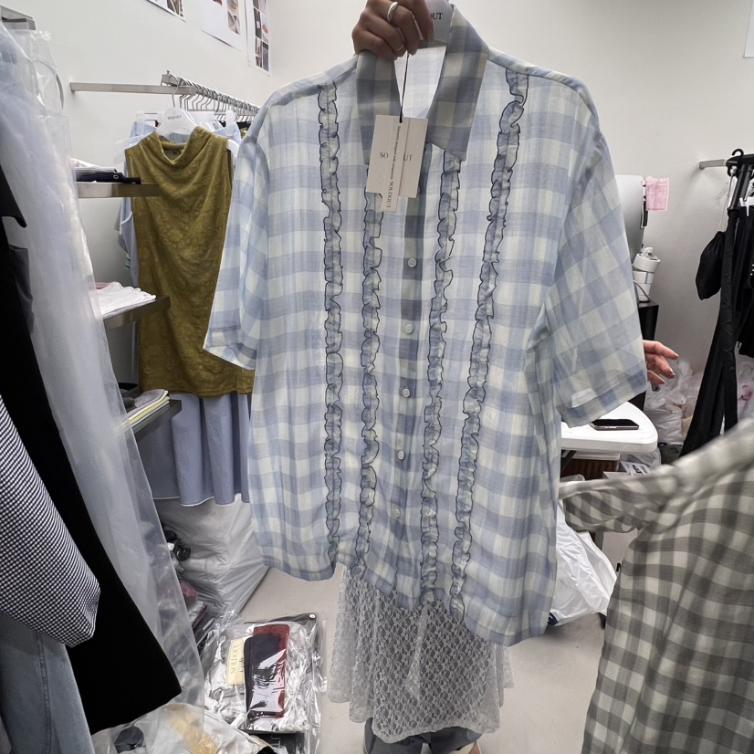 SOLD OUT韓國代購㊣女裝新款真品熱賣職業推薦襯衫蕾絲衫格紋SOLD OUT襯衫/蕾絲衫圖色2