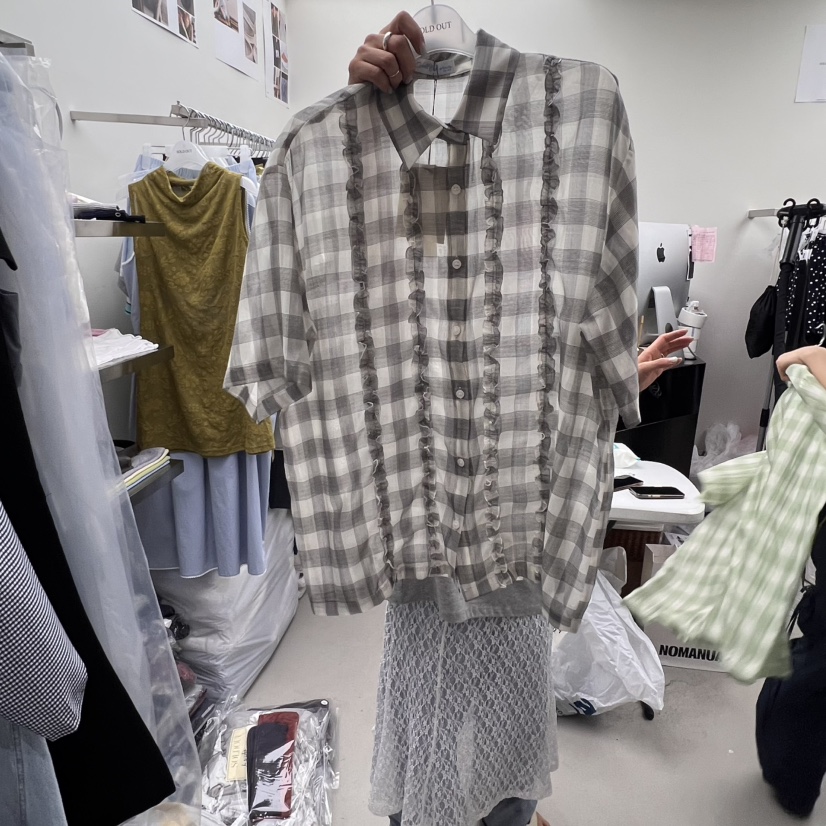 SOLD OUT韓國代購㊣女裝新款真品熱賣職業推薦襯衫蕾絲衫格紋SOLD OUT襯衫/蕾絲衫圖色3