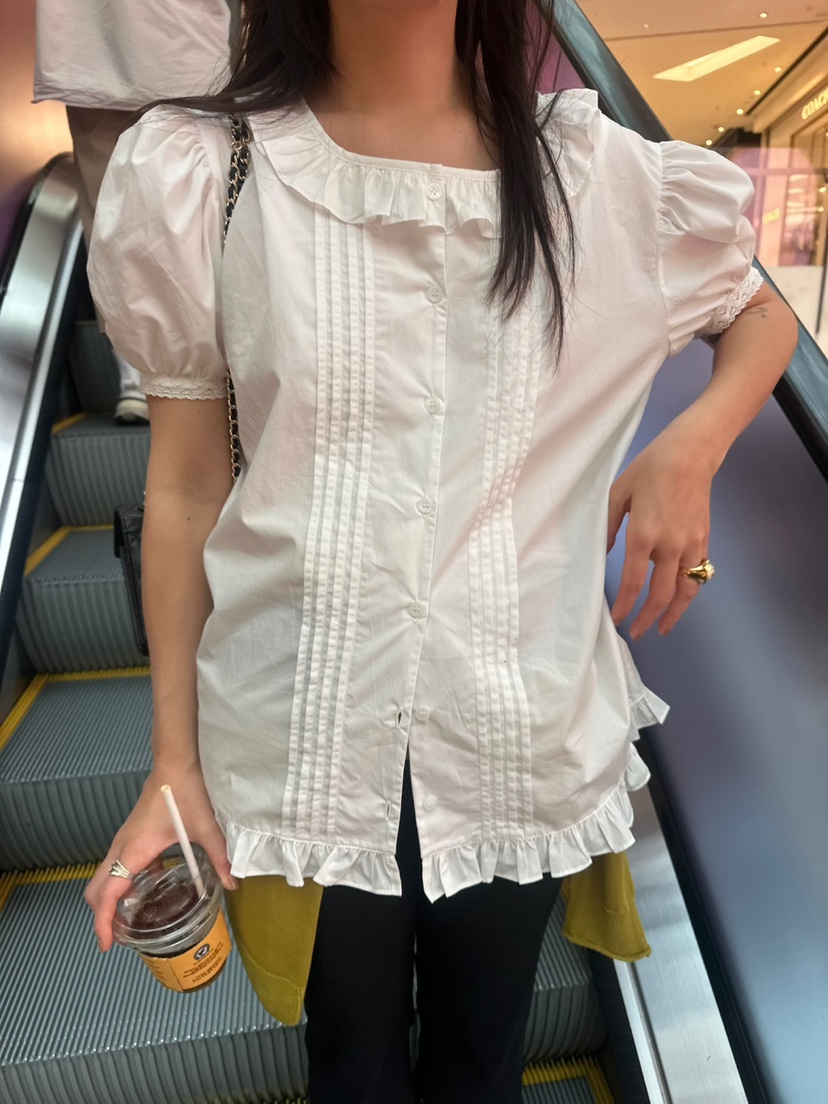 MURS東大門㊣實拍女士新品25春夏推薦熱賣襯衫蕾絲衫泡泡袖MURS襯衫/蕾絲衫