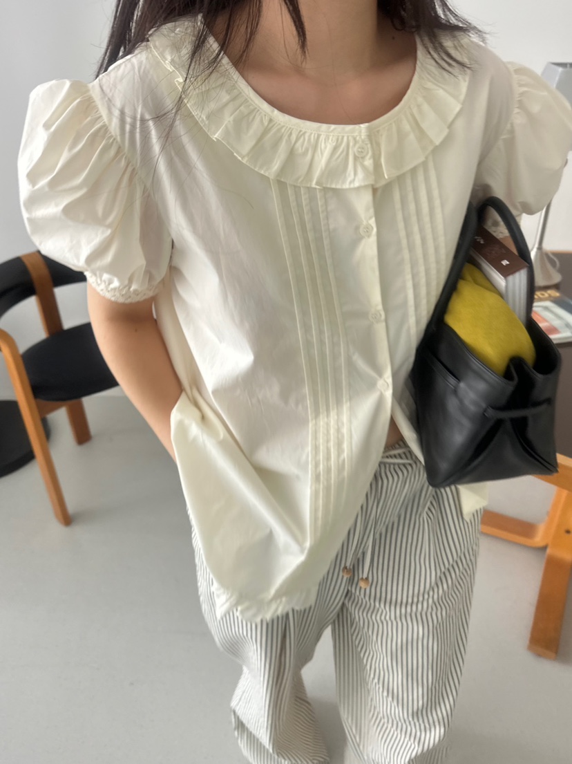 MURS東大門㊣實拍女士新品25春夏推薦熱賣襯衫蕾絲衫泡泡袖MURS襯衫/蕾絲衫圖色2