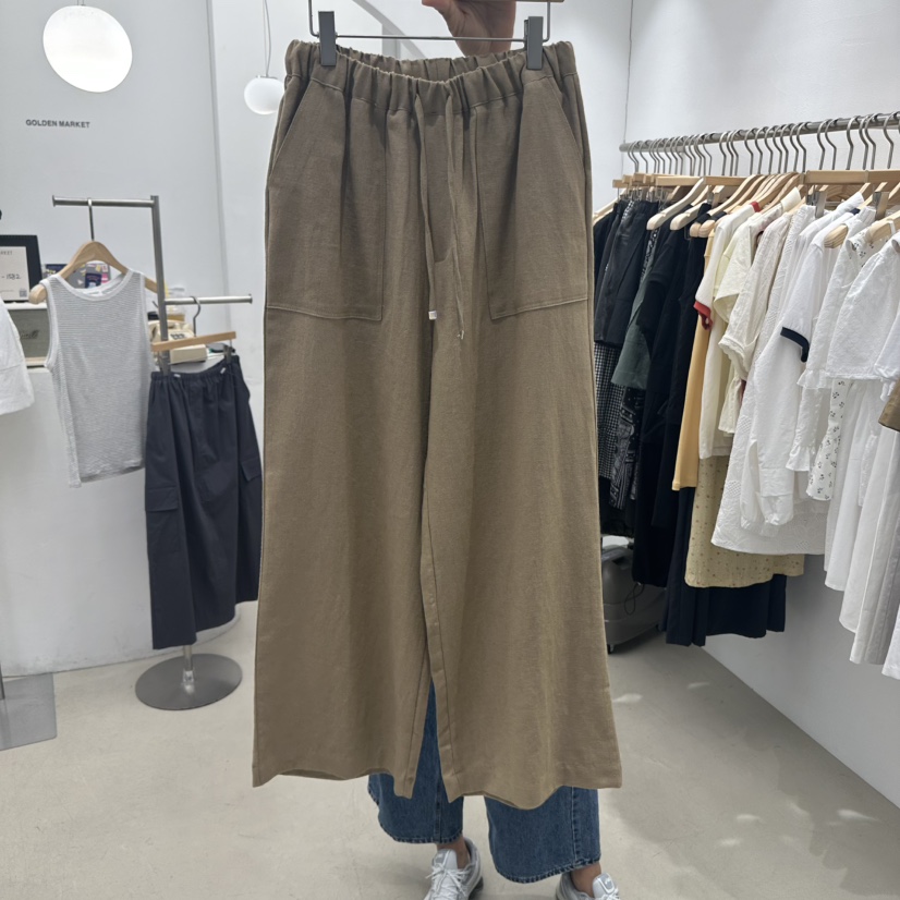 GOLDEN MARKET東大門㊣直郵女士新品人氣25春夏休閑褲口袋亞麻GOLDEN MARKET休閑褲圖色3