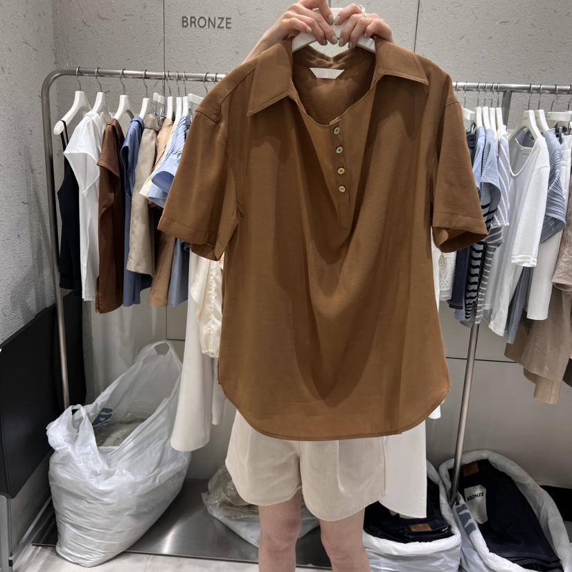 BRONZE韓國代購㊣女裝新品熱賣真品時尚人氣襯衫蕾絲衫柔軟BRONZE襯衫/蕾絲衫圖色2