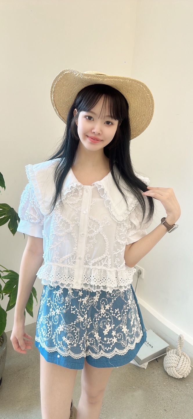 YARD東大門㊣代購女士新款推薦熱賣休閑人氣襯衫蕾絲衫刺繡YARD襯衫/蕾絲衫