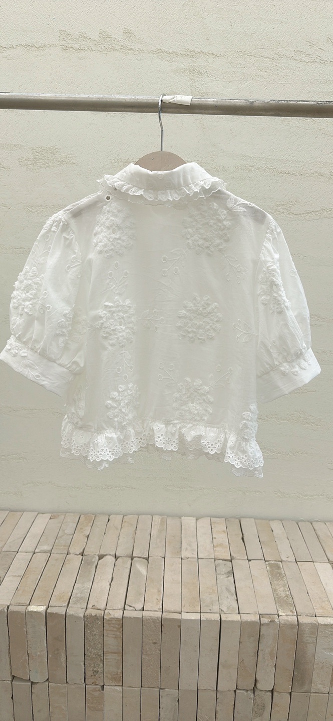 YARD東大門㊣實拍女士新品休閑25春夏襯衫蕾絲衫刺繡花朵褶皺YARD襯衫/蕾絲衫