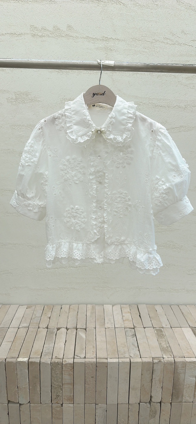 YARD東大門㊣實拍女士新品休閑25春夏襯衫蕾絲衫刺繡花朵褶皺YARD襯衫/蕾絲衫