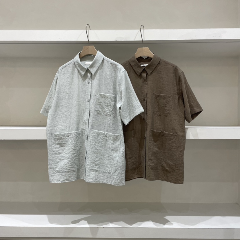 WATER韓國代購㊣女裝新品時尚職業真品休閑25春夏襯衫蕾絲衫口袋WATER/RIVER襯衫/蕾絲衫