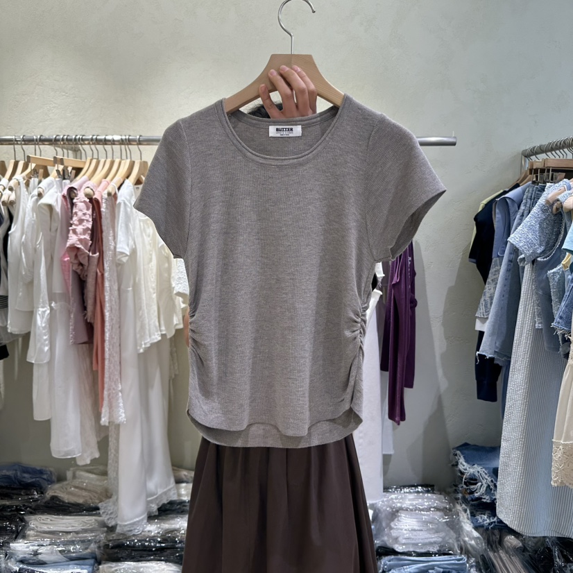 BUTTER-P東大門㊣代購女裝新品人氣真品休閑25春夏T恤褶皺BUTTER-PT恤圖色3