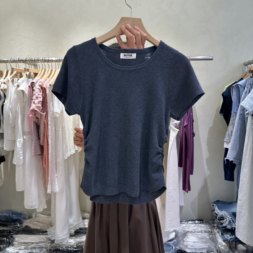 BUTTER-P東大門㊣代購女裝新品人氣真品休閑25春夏T恤褶皺BUTTER-PT恤圖色4