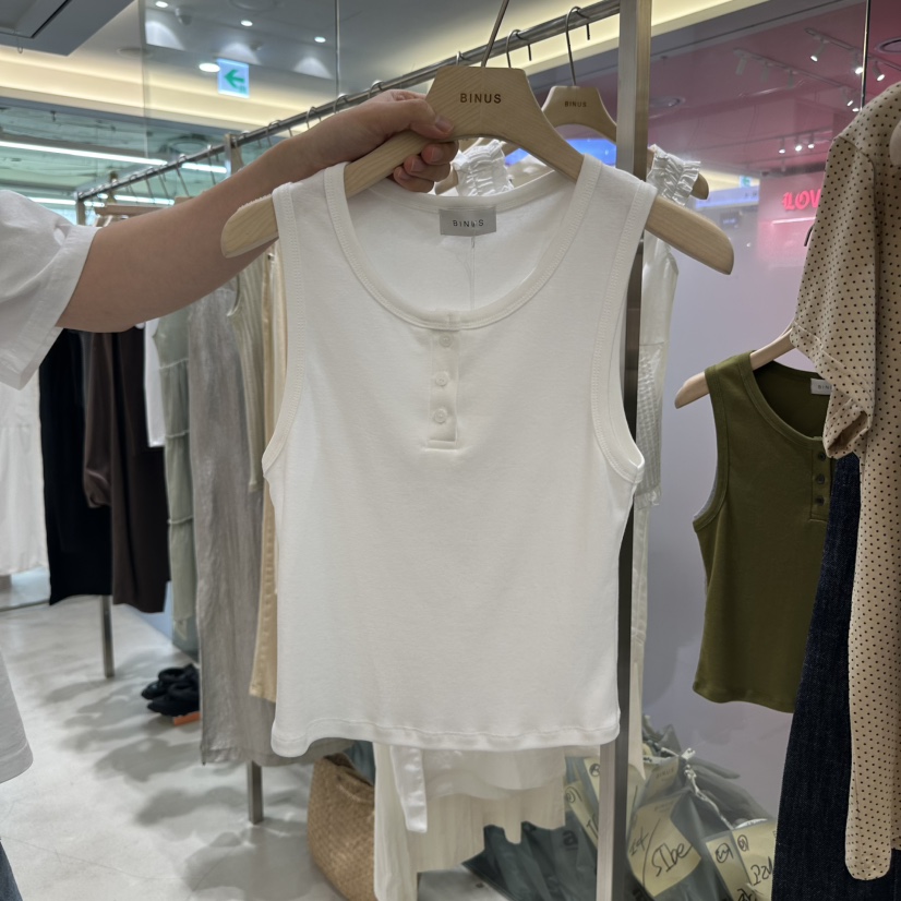 BINUS東大門㊣代購女士新款職業時尚休閑真品人氣吊帶背心紐扣BINUS吊帶/背心圖色2