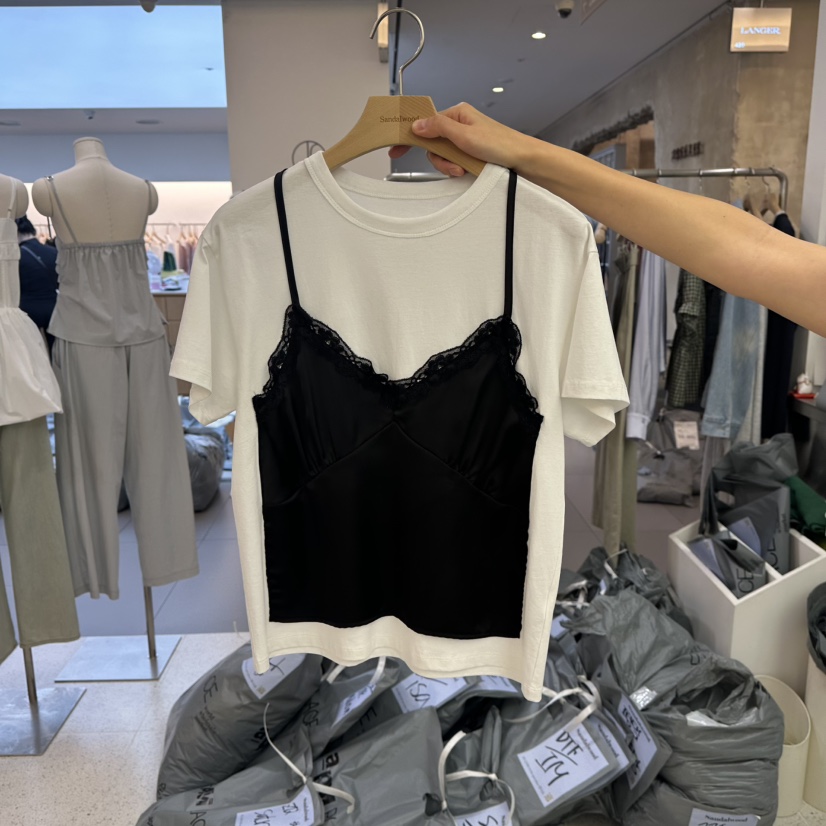 SANDALWOOD東大門㊣代購女士新品熱賣休閑時尚T恤假兩件緞面SANDALWOODT恤圖色2