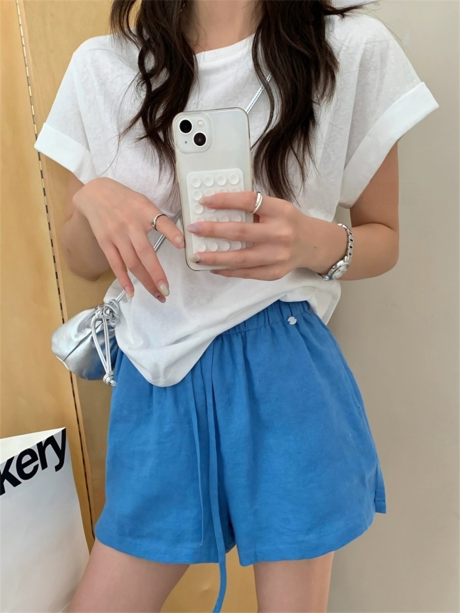 STRAWBERRY韓國代購㊣女裝新款真品休閑職業時尚熱賣短褲亞麻STRAWBERRY短褲